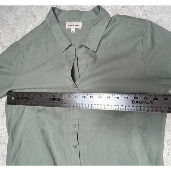 Cloth & Stone Tie-Front Tencel Button Down Shirt Ash Green Medium Long Sleeve - Picture 8 of 10